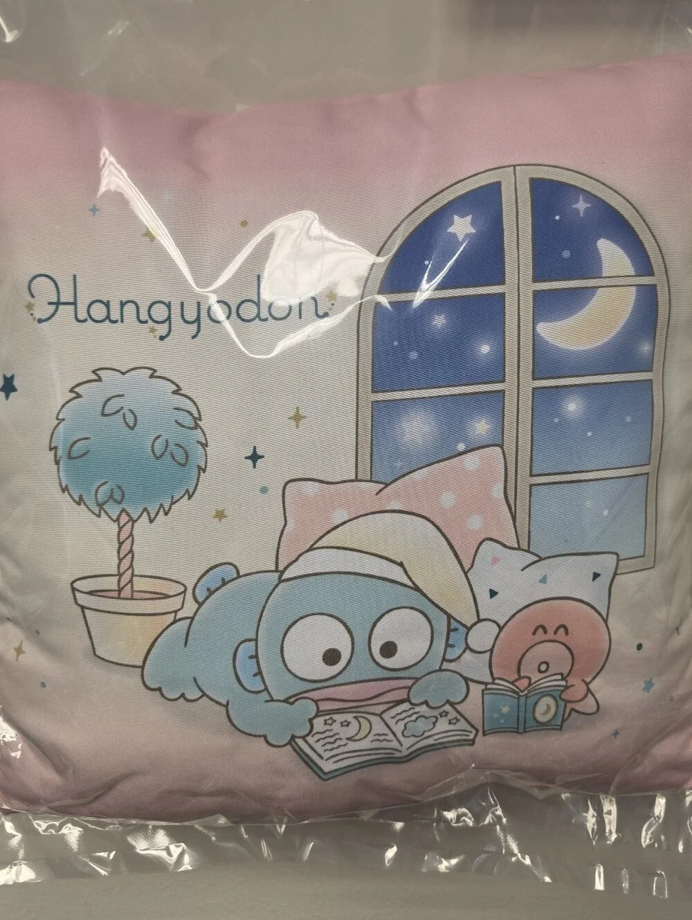 Sanrio Hangyodon relaxing Square Pillow Cushion Pink